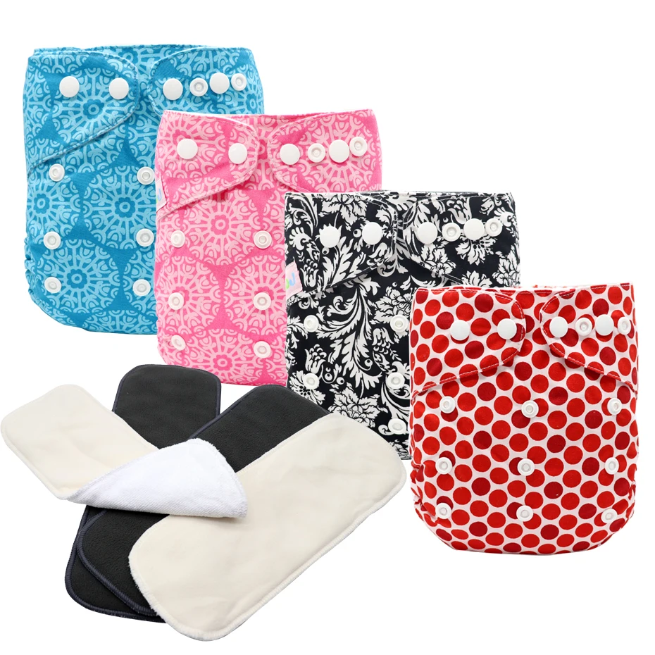 MABOJ Cloth Diapers Baby 9pcs Pocket Cloth Diaper One Size Reusable Washable Nappies Character Unisex Baby Care Pants Insert