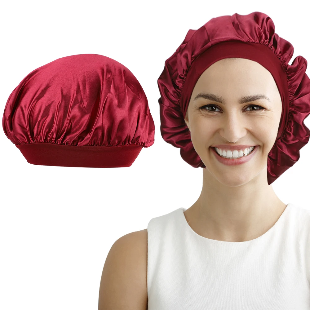 

4pcs/Lot Extra Large Satin Sleep Cap Waterproof Shower Protect Hair Women Treatment Bonnet Hat Elastic Band Curly Head Cover