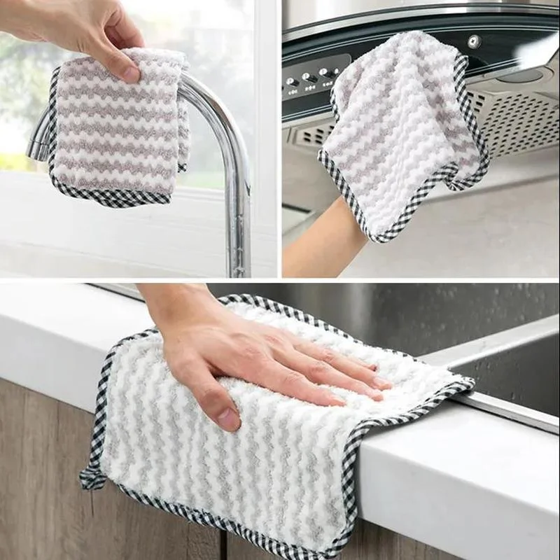

Kitchen rags dish cloths non-stick oil absorbent microfiber cleaning cloths kitchen tools cleaning towels thickened scouring pad
