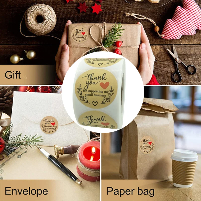 

500pcs Thank You Sticker Label Sticker Business Envelope Sealing Stationery Sticker Adhesive Stickers Kraft Sticker for Package