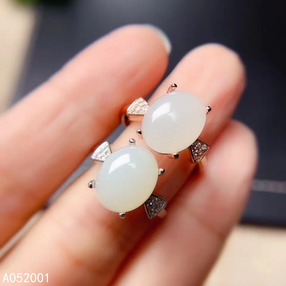 

KJJEAXCMY fine jewelry natural white jade 925 sterling silver new men women ring support test fashion