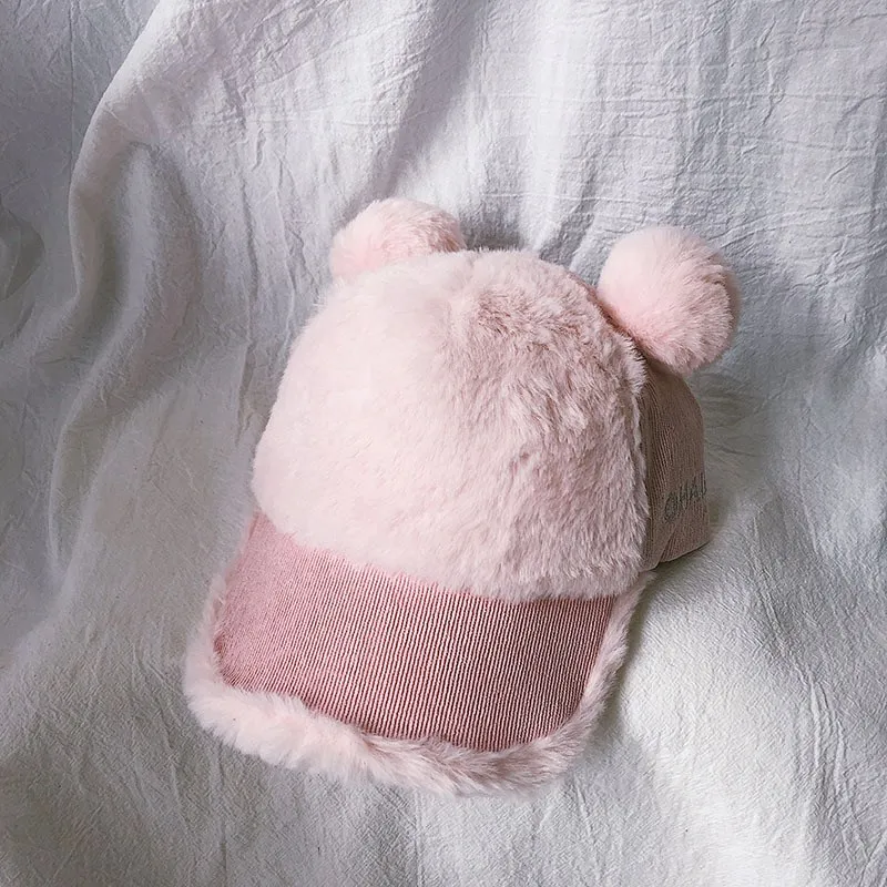 Ball Pink Утепленная одежда зимняя бейсболка, кепка для защиты от солнца Шапки Для детей Кепки для маленьких мальчиков и девочек, для малышей из искусственного меха, бархатный, вельветовый шляпа Кепки s S9833 - Цвет: Ball Pink