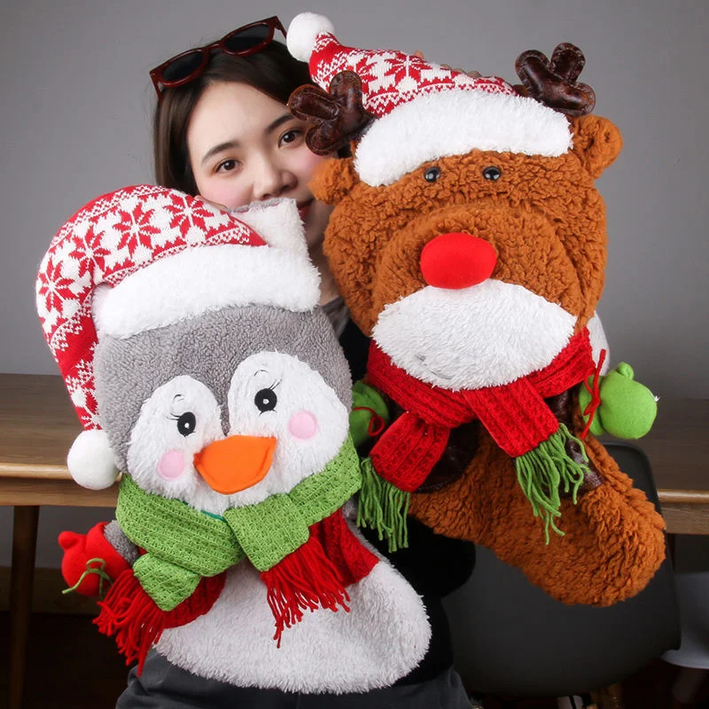 Bolsa de regalo para calcetines de Navidad, saco de Pap&aacute; Noel de lana de cordero de gran tama&ntilde;o, ciervo, bolsa de Pap&aacute; Noel, decoraciones navide&ntilde;as para el hogar de A&ntilde;o Nuevo, medias-1