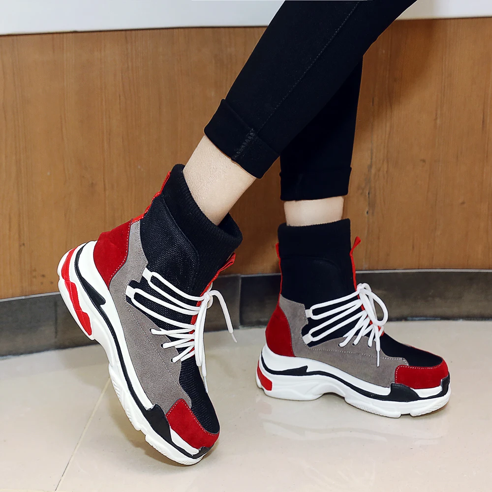 Модные женские ботильоны кроссовки ботинки на шнурках белые красные европейские