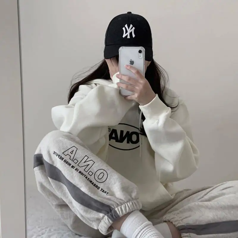 

White Hooded Sweatshirts Women Grey Large Size Kpop Clothes Letter Women's Hoodies Korean Fashion Aesthetic Hoodie Harajuku BF