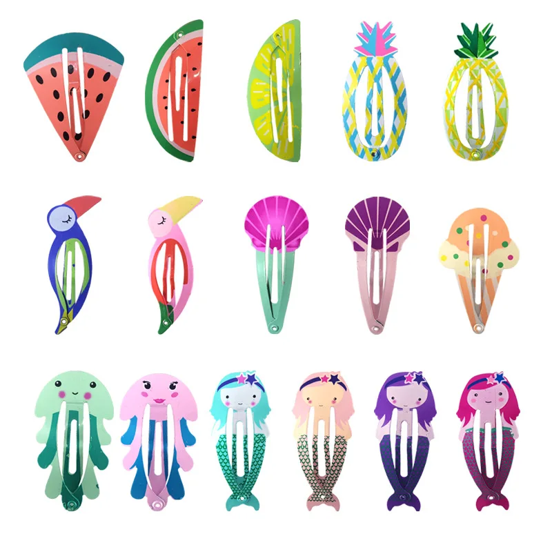 

100Pcs/Lot New Children Hair Accessories Cute Cartoon Fruit Hair Clips Pins Colorful Metal Snap Hairgrip for Women Girl Barrette