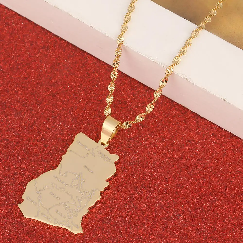 Модные ожерелья из нержавеющей стали золотого цвета с подвеской в виде карты