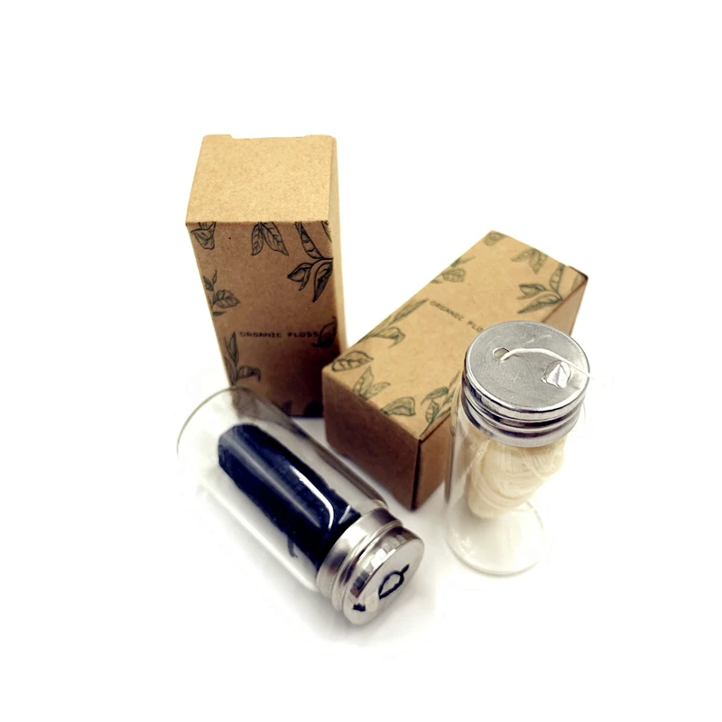 Organic Bamboo Fibre with Activated Charcoal Floss Zero waste Glass Jar natural silk spools bamboo dental floss