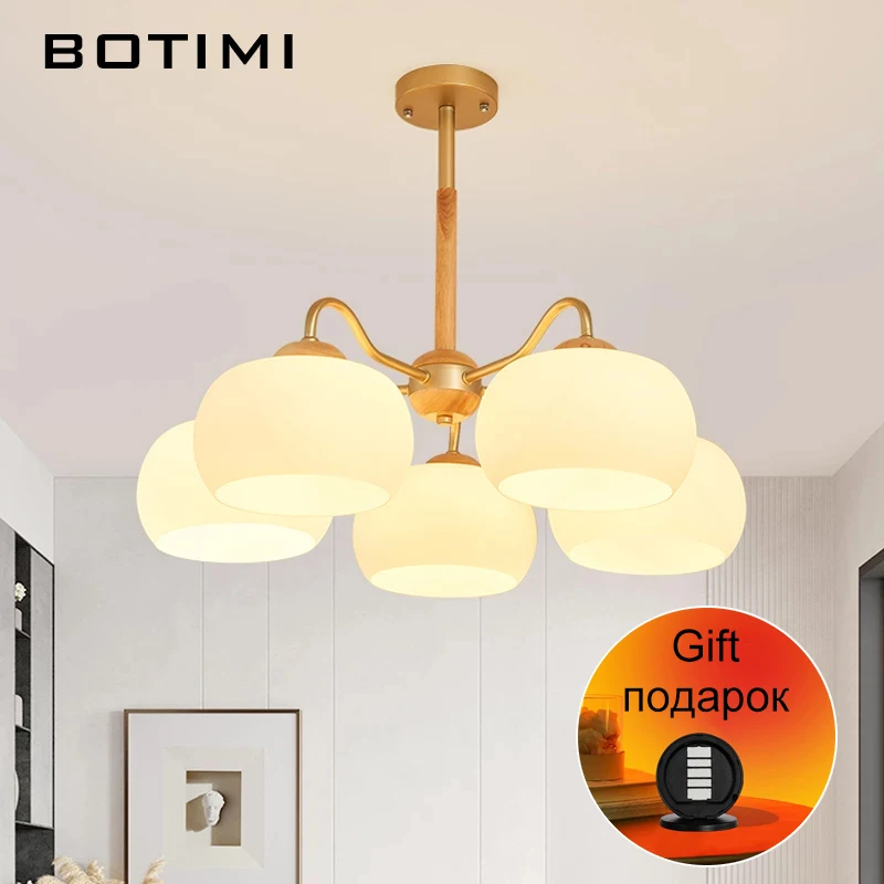 

BOTIMI 220V 110V Ceiling Chandelier For Living Room Modern White Round Lustre Wooden Bedroom Lights Surface Mounted Indoor Lamps