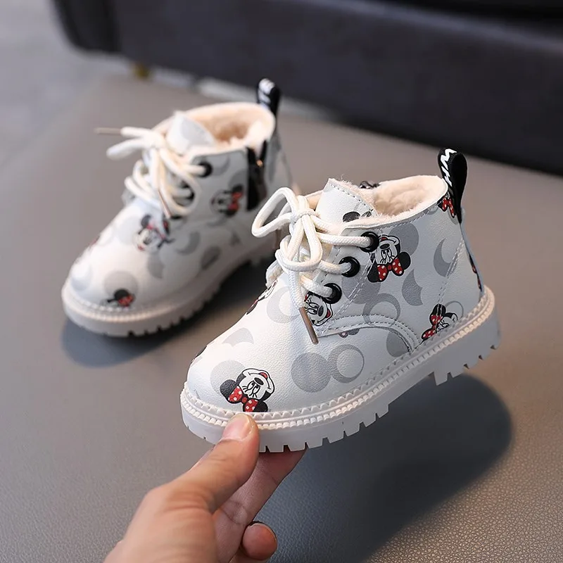 Disney Autumn Winter Mickey mouse Boys Cotton Child sneakers Warm Kids Cartoon Casual Shoes For GirlS Sports | Детская одежда и