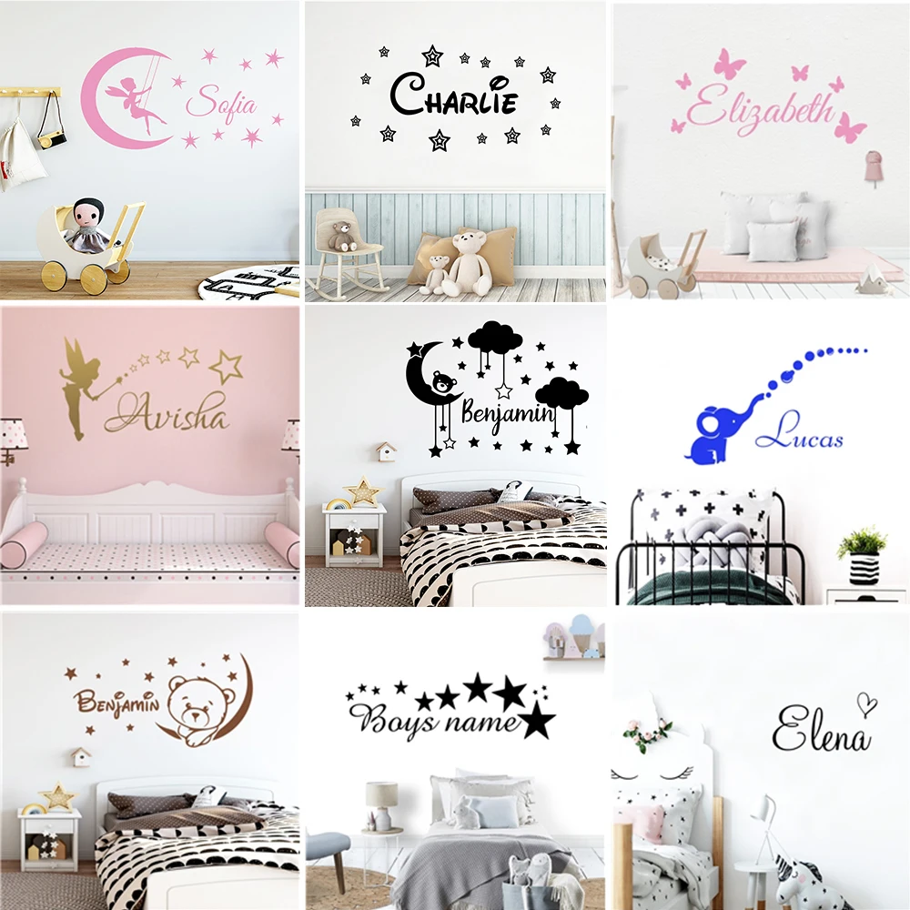 

Cartoon Personalized Custom Name Wall Sticker Decals Murals Poster For Kids Babys Room Decoration Bedroom Decor