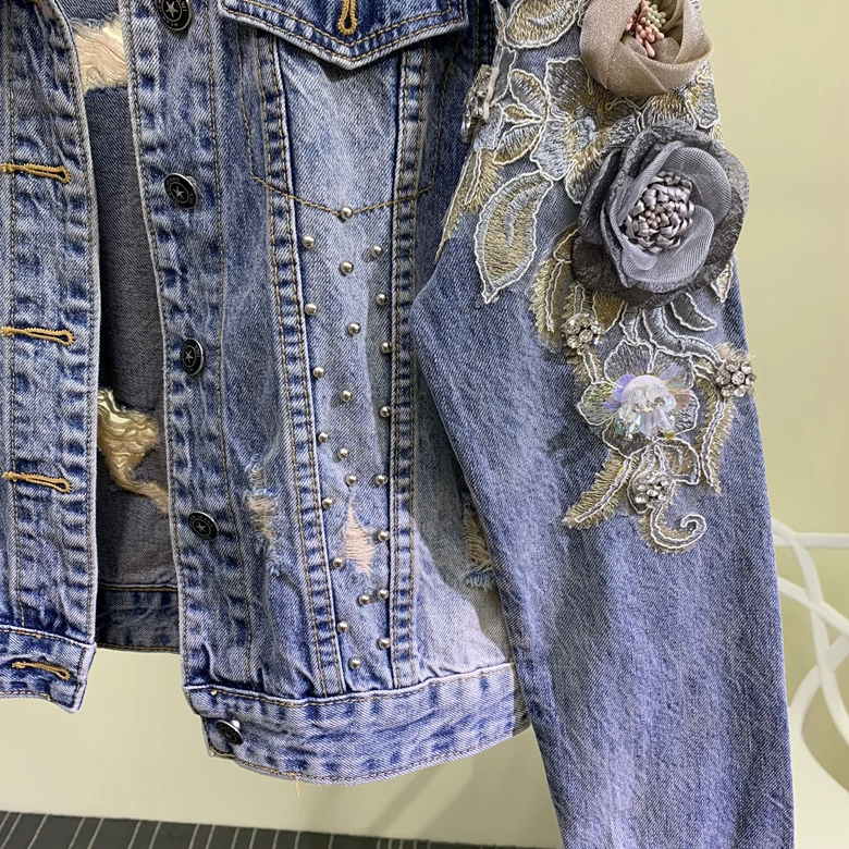 2019 Осенние новые модные тяжелые бусины вышитый трехмерный цветы сломанные дыры