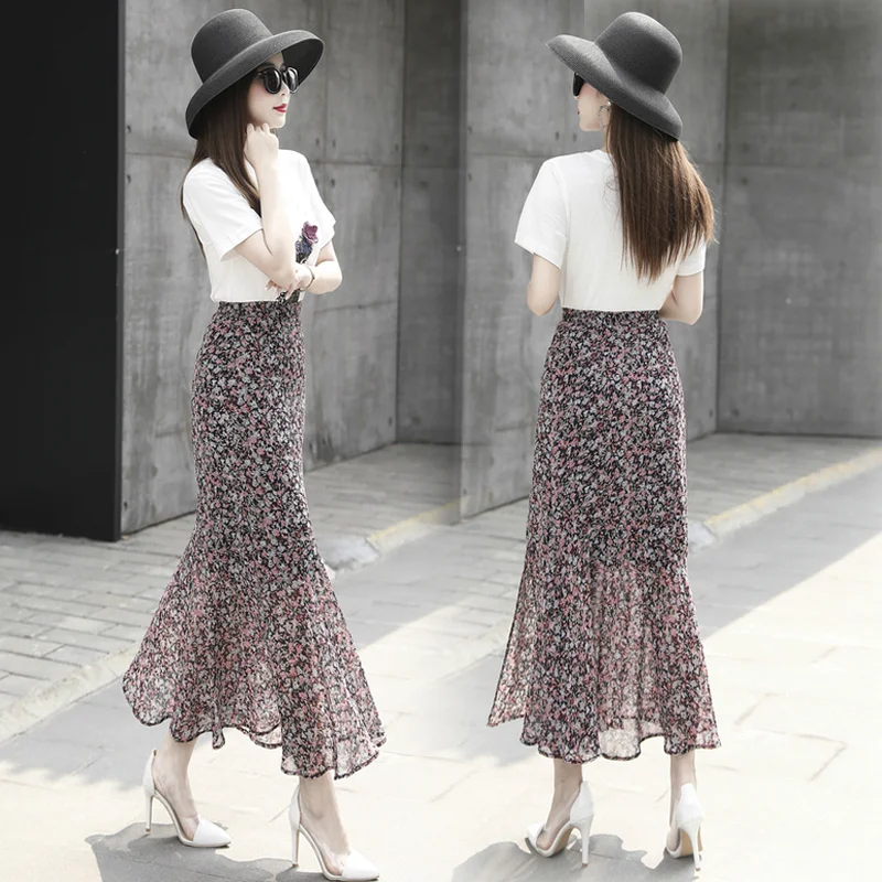 Женская длинная юбка-годе с поясом на резинке и высокой талией | одежда