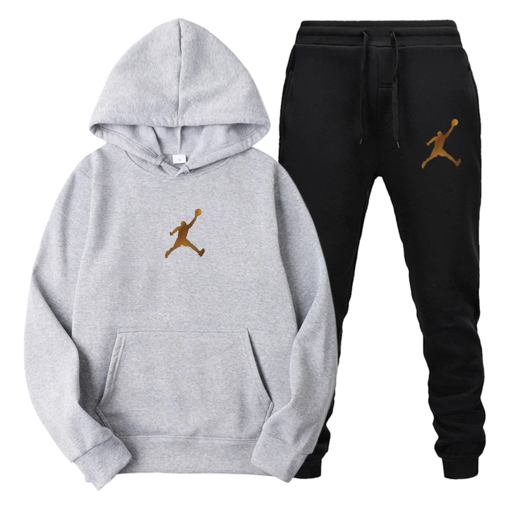 

Harajuku Hoodies Pullover Tops Streetwear Golden Layup Man Printing Autumn And Winter Men's Clothing Suit Fashion Sets