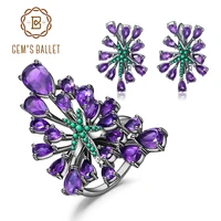 gems ballet 925 sterling silver gemstone earrings ring set natural amethyst vintage gothic punk jewelry set for women jewelry