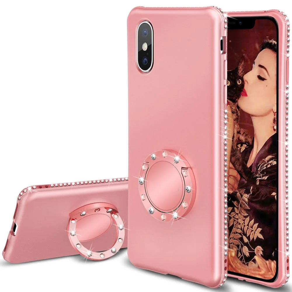 Чехол с бриллиантами для iPhone XS Max XR X чехол кольцом и подставкой блестящий