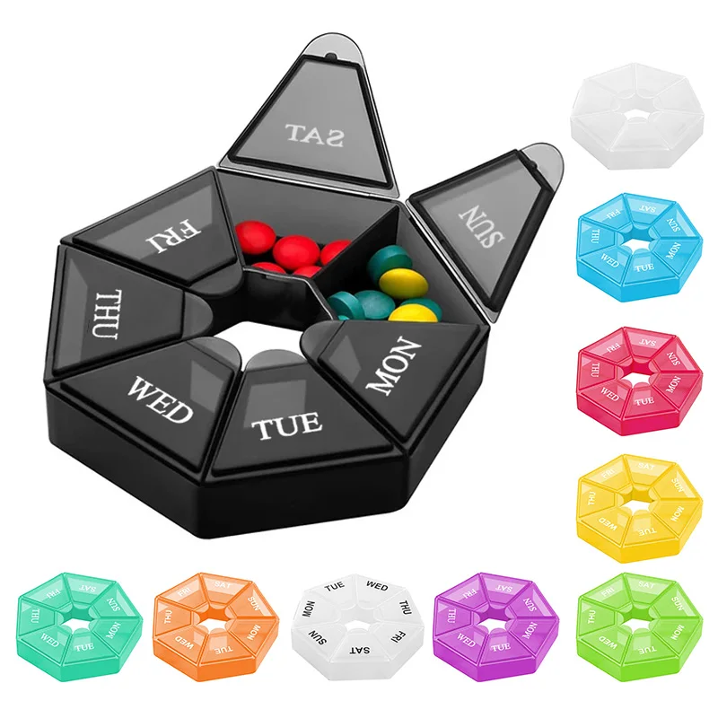 

2Pcs/set Portable 7 Days Weekly Candy Pill Case Medicine Tablet Dispenser Organizer Pill Box Splitters Pill Storage Container