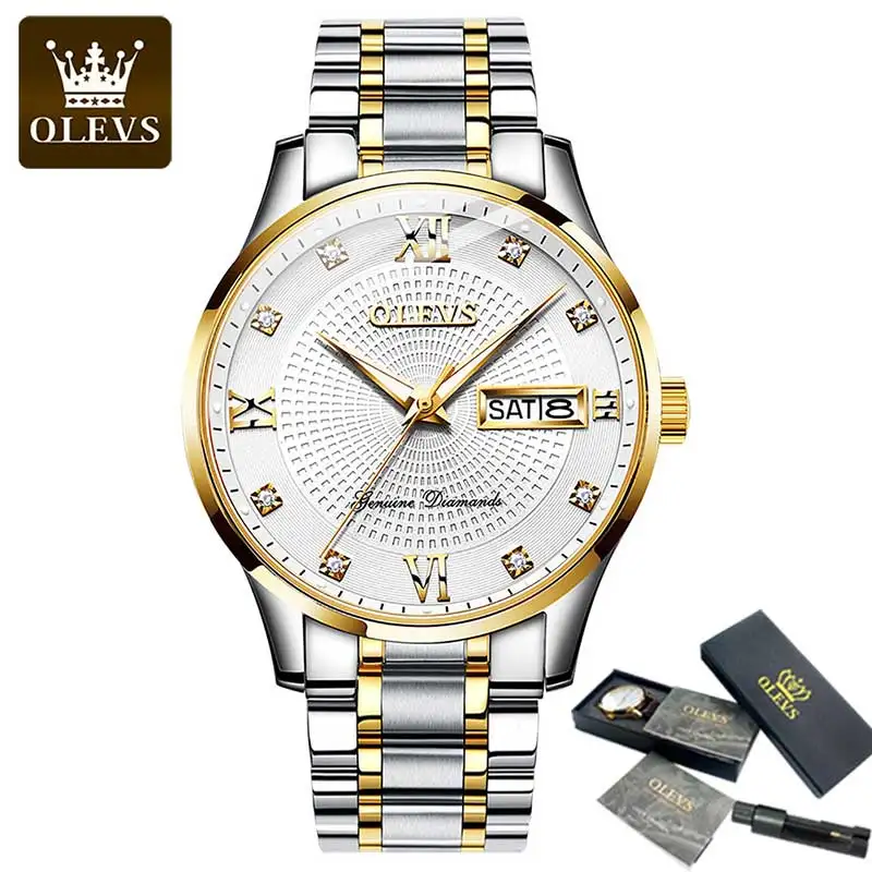 

Мужские механические часы бренда OLEVS, золотые автоматические часы, водонепроницаемые мужские модные деловые спортивные часы с датой, мужск...