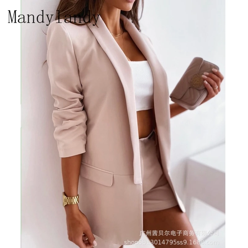 

Пальто Mandylandy, Осеннее модное пальто с длинным рукавом и отложным воротником, блейзеры, пальто, Женский Повседневный Кардиган, прямое пальто