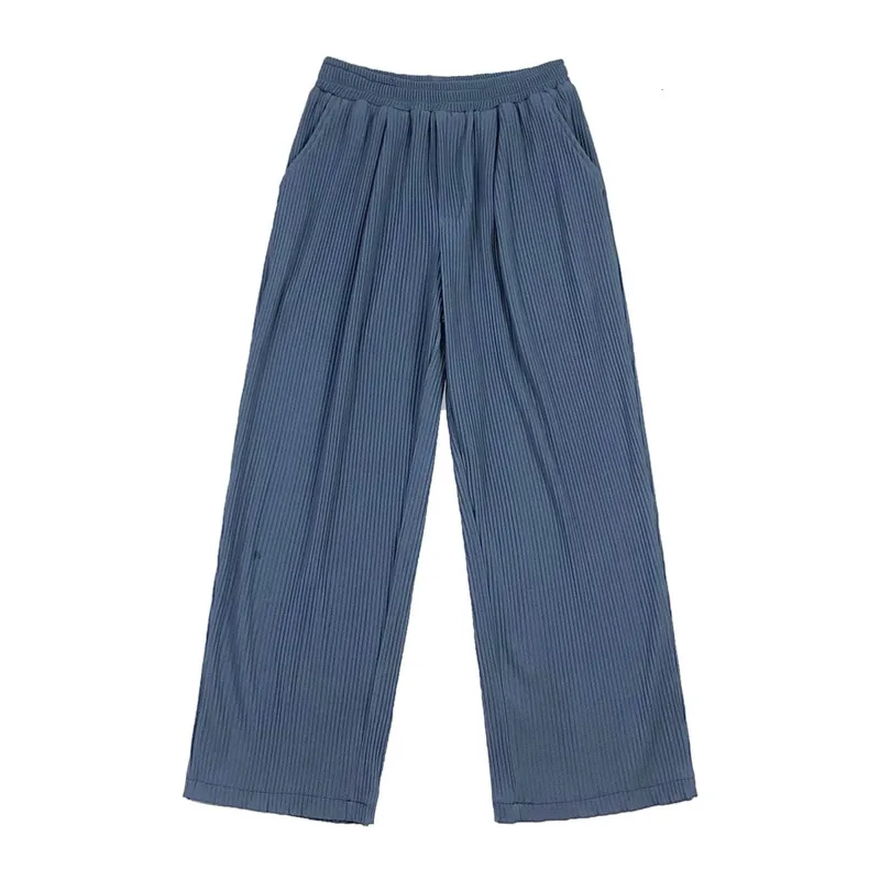 

IEFB Spring Summer Ice Silk Casual Wide Leg Pants Men's And Women's Loose Straight Elastic Waist Causal Straight Trousers 9Y7168