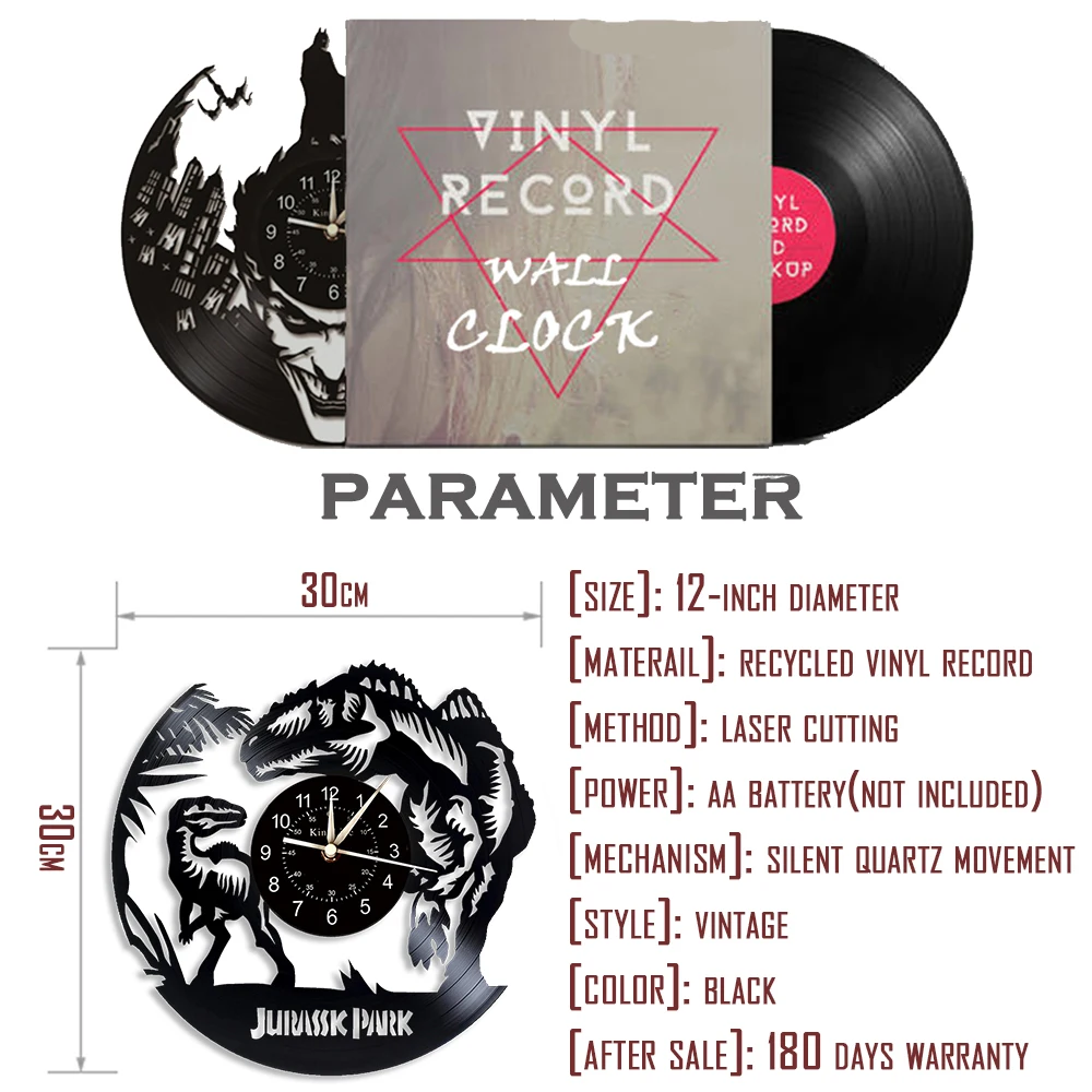 

Jurassic Park Vinyl Record Wall Clock LED Quartz Clock | Home Decor Clock Unique Gifts for Kids | 7 Color Luminous Wall Clock.