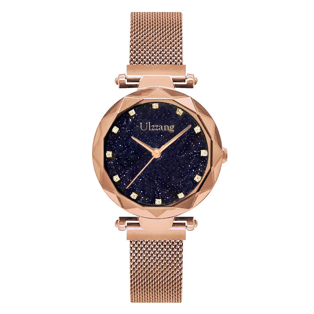 Rose Gold Стильные женские часы Звездное небо римские цифры легко Магнит пряжка женские кварцевые часы подарок любителю Ulzzang Брендовые повседневные часы - Цвет: Rose Gold