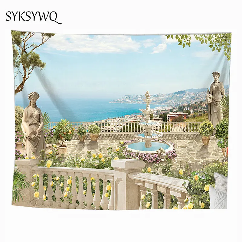 Пляжное одеяло с голубым небом настенный гобелен искусство Настенный Ковер