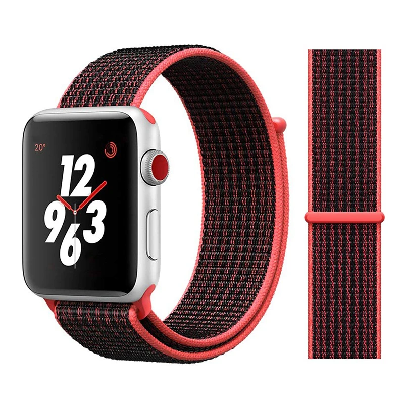 Color10 Pink Black Ремешок для наручных часов Apple Watch Series 5/4/3/2/1 38 мм 42 мм мягкий нейлон в едином положении во время занятий легкой атлетикой, correa, дышащая поверхность спортивные петли для наручных часов iwatch, 5 4 40 мм 44 мм - Цвет ремешка: Color10 Pink Black