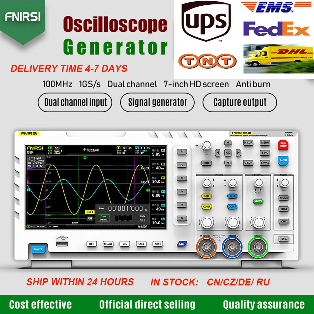 

FNIRSI-1014D Digital Oscilloscope 2 In 1 Dual Channel Input Signal Generator 100MHz* 2 Ana-log Bandwidth 1GSa/s Sampling Rate