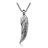 fashion mens stainless steel feather wing necklace classic vintage single wing silver color pendant jewelry gift male ln3017