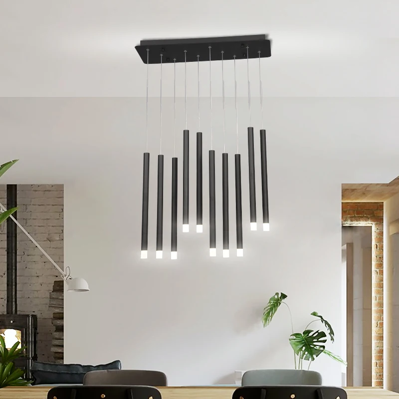 Новый черный/золото led люстра длинная трубка лампы Кухня остров Обеденная