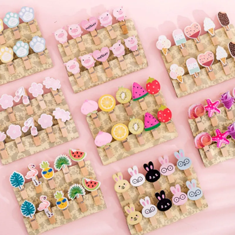 8/10/12 Pcs Mini Natural Wooden Photo Clips Christmas Snowman Duck Heart Owl shaped Clips Clothespin Craft Decoration Clips Pegs
