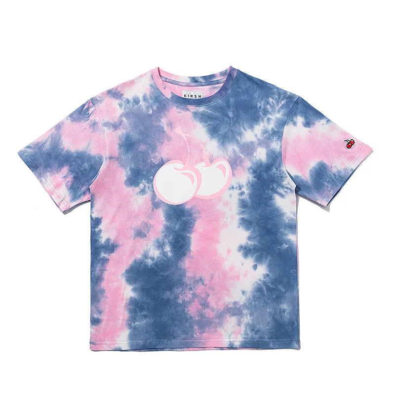 

Cherry T-shirts Big Cherry tie-dyed Printing Korean Style Couple Short-sleeved T-shirt Fashion Trend College Style