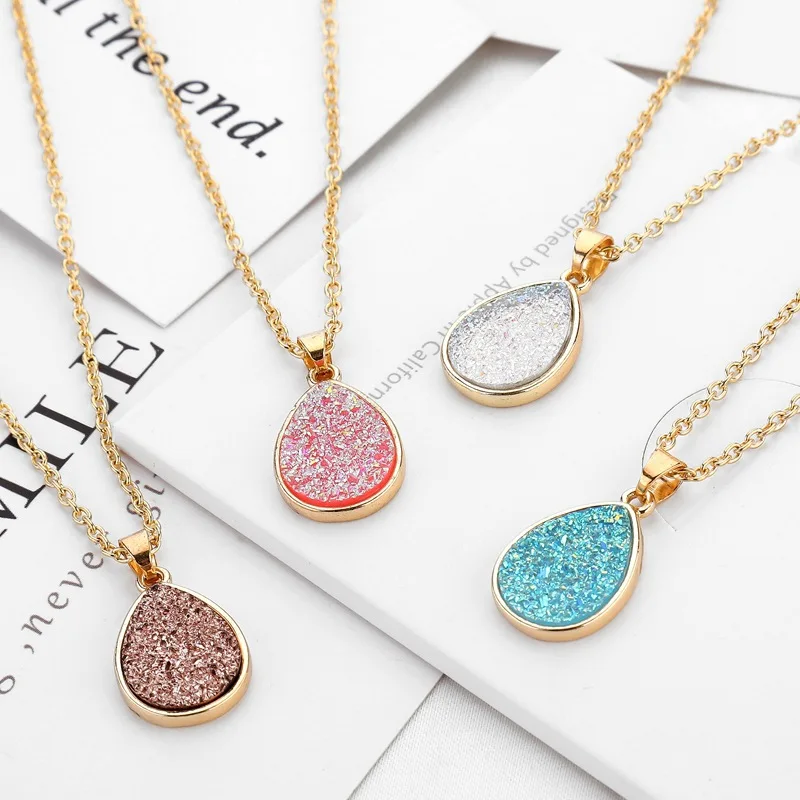 Кулон в форме капли воды с разноцветными кристаллами Druzy Drusy ожерелье