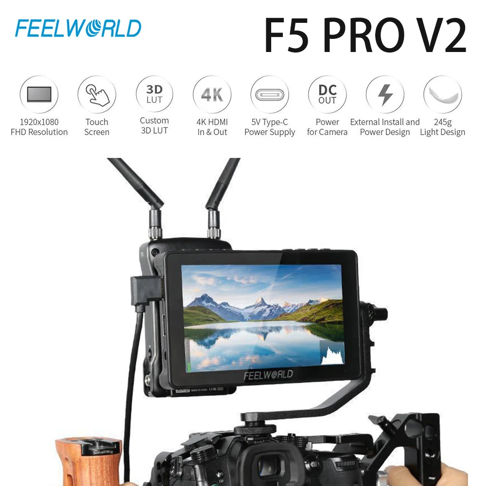

FEELWORLD F5 Pro V2 5,5 дюймов сенсорный экран Экран DSLR Камера полевой монитор 3D LUT 4K HDMI Беспроводной передачи светодиодный светильник