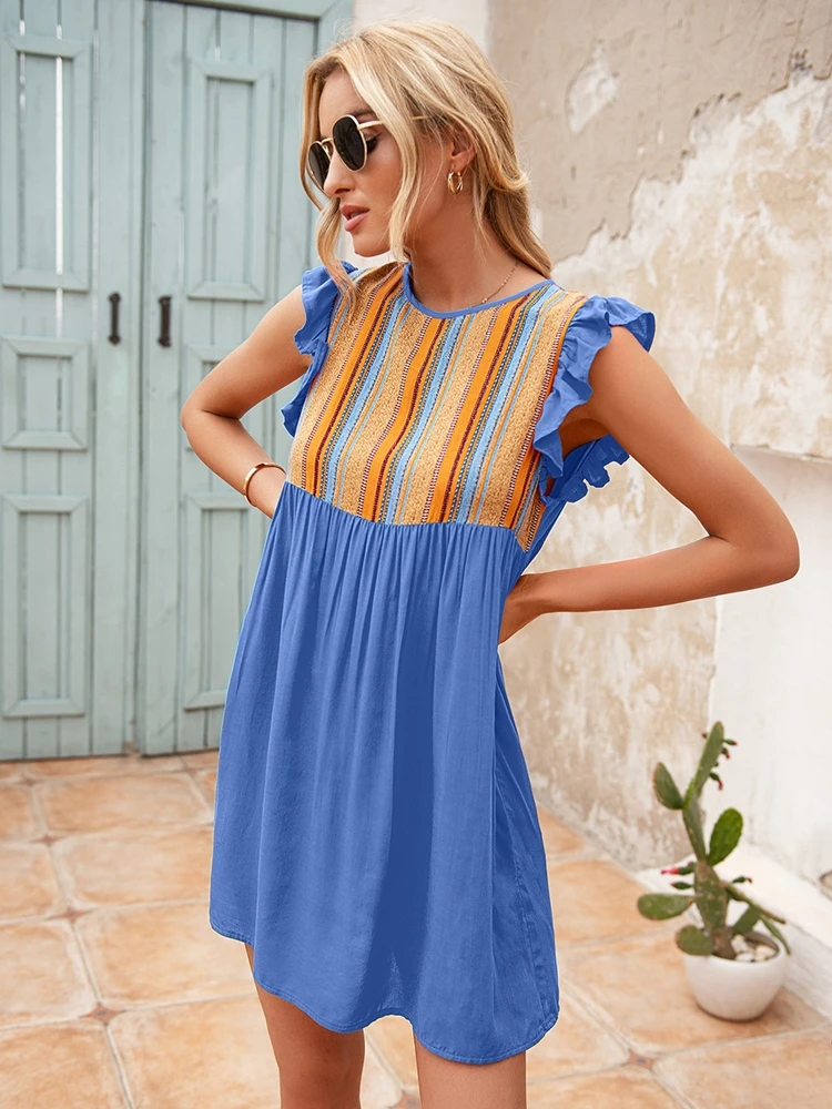 

Casual Dresses For Women 2021 Summer New Arrivals Sleeveless Patchwork A Line Dress Loose Chic Y2k Aesthetic Blue Orange Black