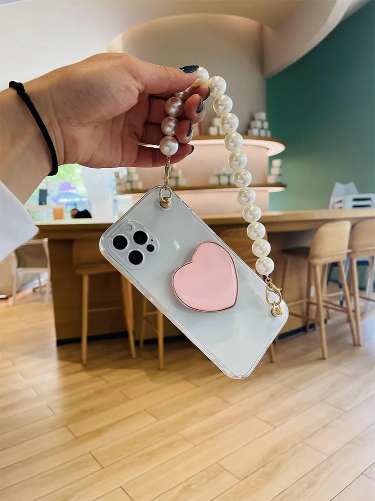 

Electroplating love transparent 7/8p/xs Big pearl chain suitable for iPhone12 mobile phone case holder 11promax