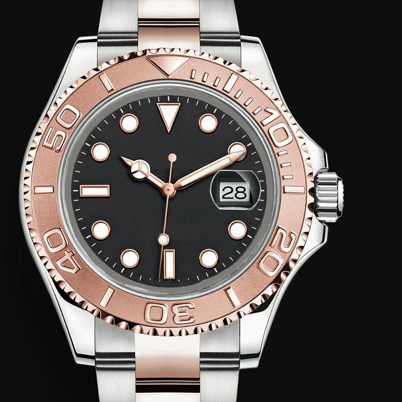 

AAA+ New Men's Automatic Mechanical Watch Yacht Rose Gold Bezel 114060 Strap Stainless Steel Bracelet Blue Grey Dial