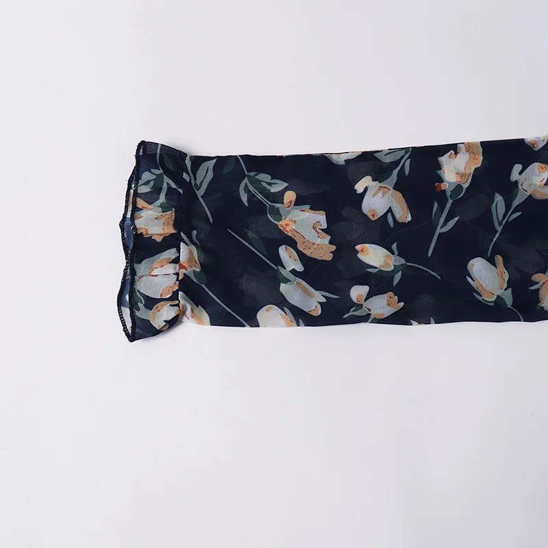 

LJCUIYAO Women Ruffle Bow Tie Mini Floral Print Dress Vintage Long Sleeve Casual Loose Pleated Party Chiffion Dresses Vestidos