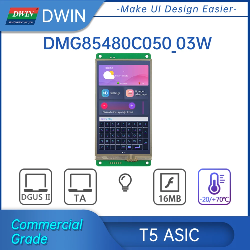 

DWIN 5 Inch HMI 480*854 UART TFT LCD Module 16.7M Color Touch Screen Display Panel with TTL/COMS Interface