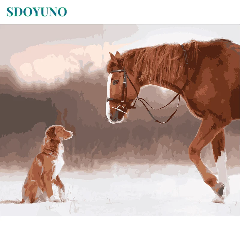 SDOYUNO Painting By Numbers DIY 60x75cm Horse and Dog pictures by numbers Frameless For Unique Gift Home Decoration | Дом и сад