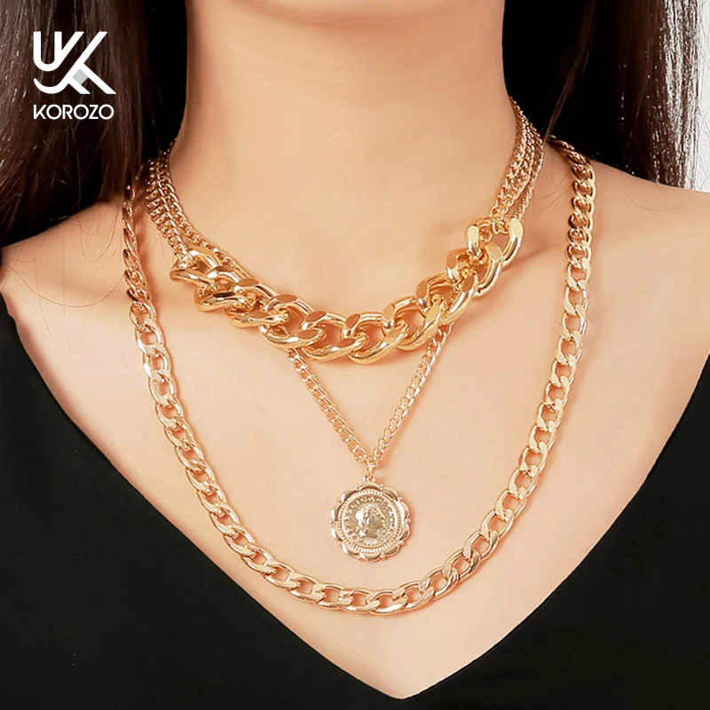 3 Многослойные толстые металлические звенья для лица цепочка монет колье