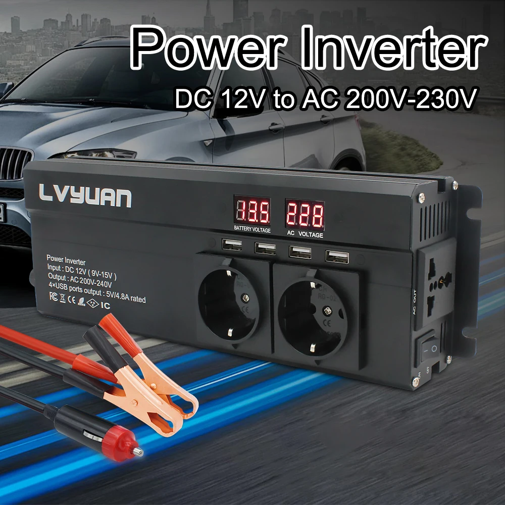 $51.99 Car Inverter 6000W Peak DC 12V/24V To AC 220V LED Display & EU Plug Power Inverter Volts Converter Charger Inversor Transformer