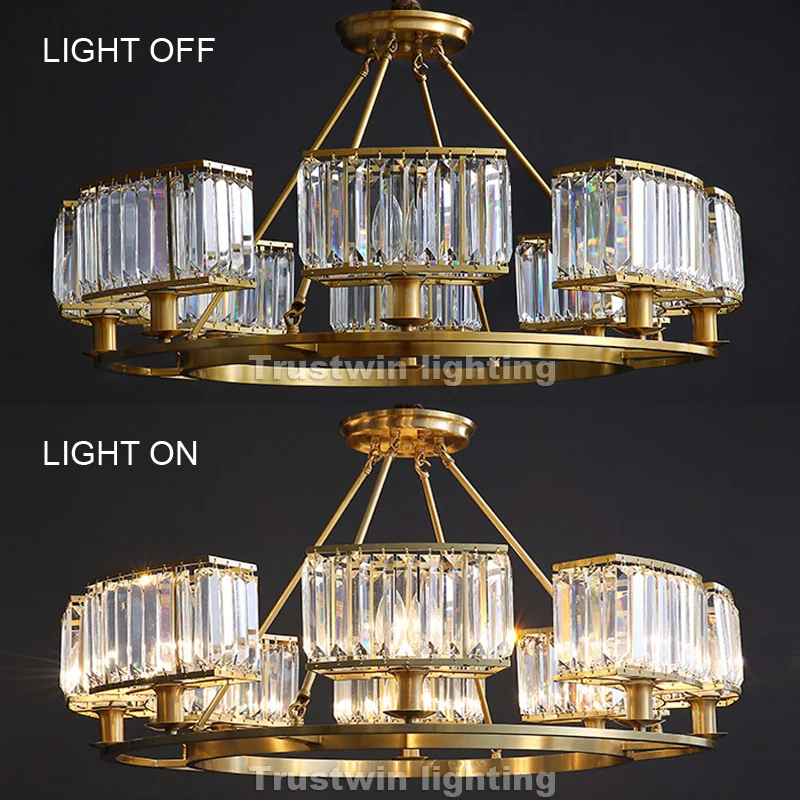 Медный Хрустальный люстра светильник светодиодный круглый фойе столовая