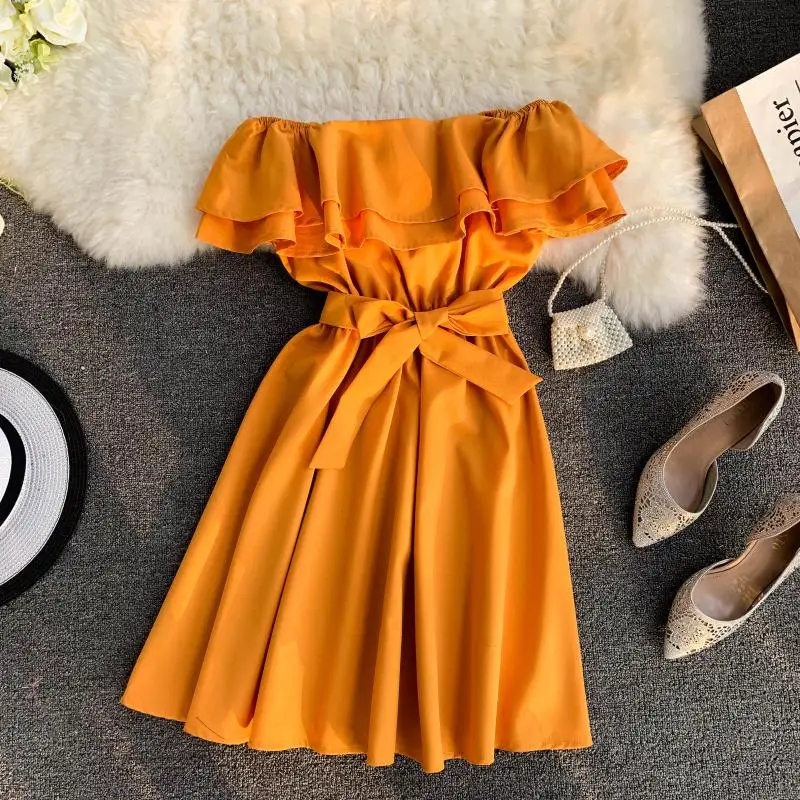 Женское Короткое платье без бретелек Neploe однотонное летнее с воротником