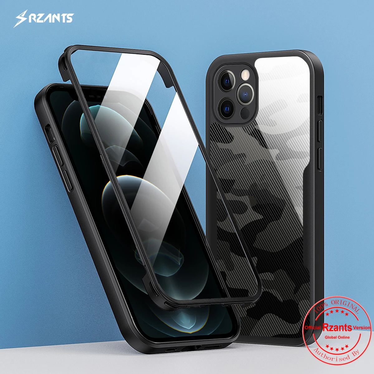 

For Apple iphone 12 Pro iphone 12 Case [360 Full Body] Camouflage Bettle Clear Cover WITHOUT Built in Screen Protector Casing