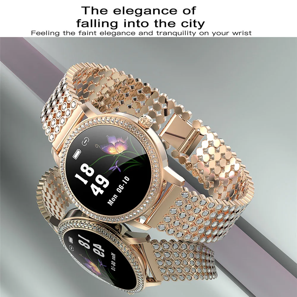 Diamond-studded Smart Watch 2021 Women Lovely LW20 Smartwatch IP68 Waterproof Bracelet Heart Rate Steel Watches Gift For Lover
