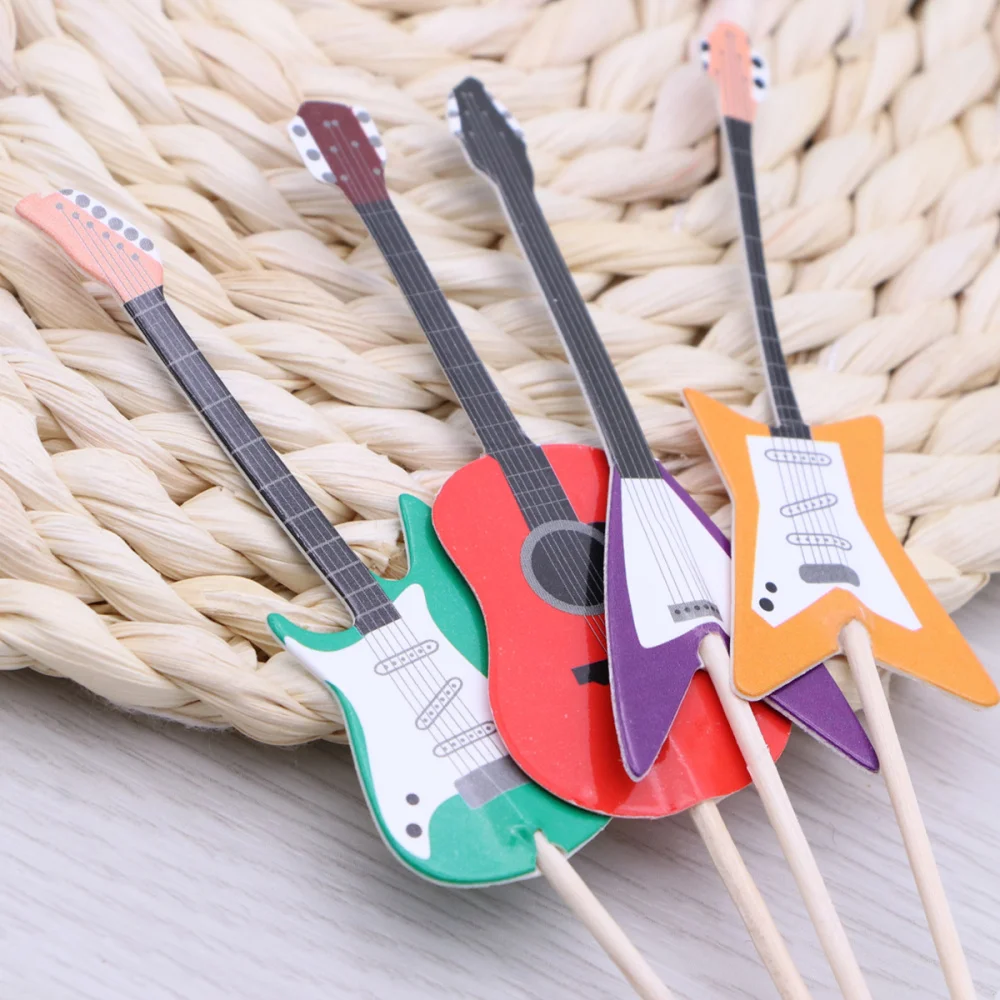 

24pcs Guitar Cupcake Toppers Musical Instrument Shape Cupcake Decorating Tools for Party Supplies