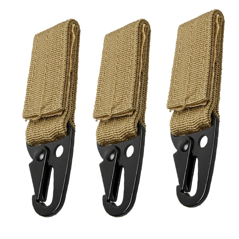 3pcs Tan Открытый висящий карабин тактический рюкзак крючок для ключей тесьма Пряжка Высокопрочный нейлон Молл пояс с пряжкой набор для выживания - Цвет: 3pcs Tan