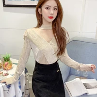women t shirt long sleeve 2021 new arrival spring and autumn lace patchwork elegant female t shirt western style c75